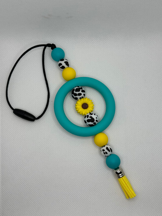 Sunflower And Cow Print Silicone Beaded Car Charm