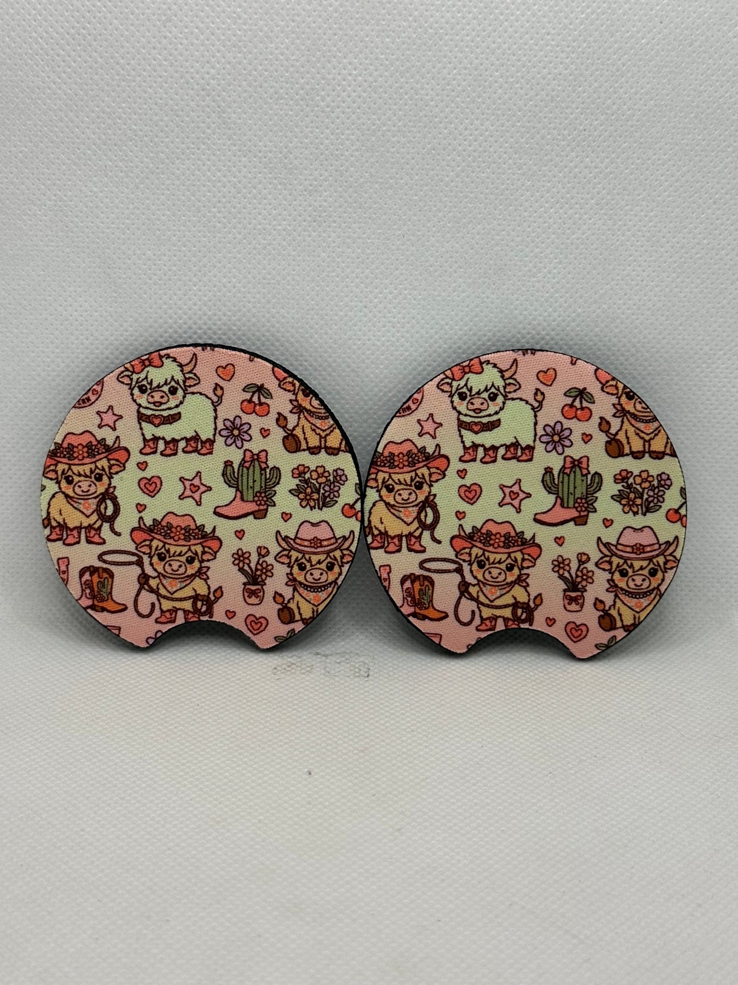 Western Highland Cow Car Coasters