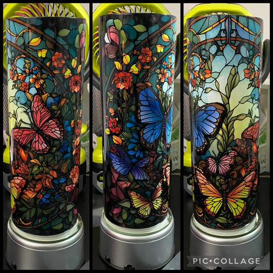 Stained Glass Butterflies 20oz Glossy Sublimation Tumbler
