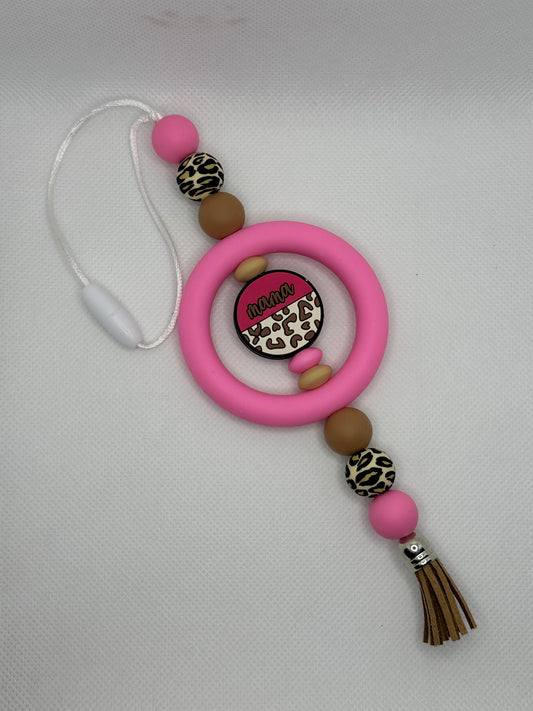Pink Mama Leopard Print Silicone Beaded Car Charm
