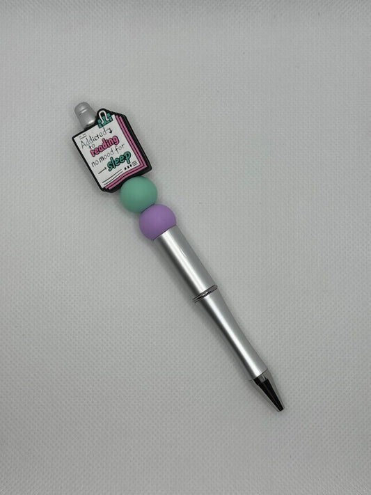Addicted To Reading Silver Silicone Beaded Pen