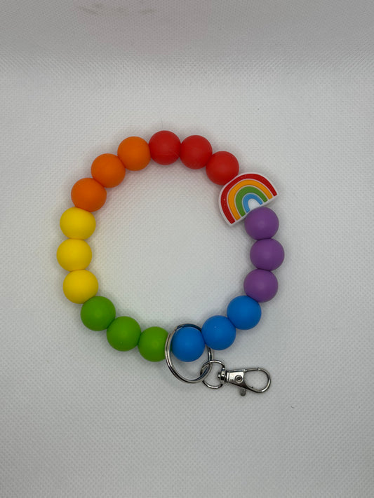 Rainbow Blocked Pattern Oversized Silicone Bead Wristlet