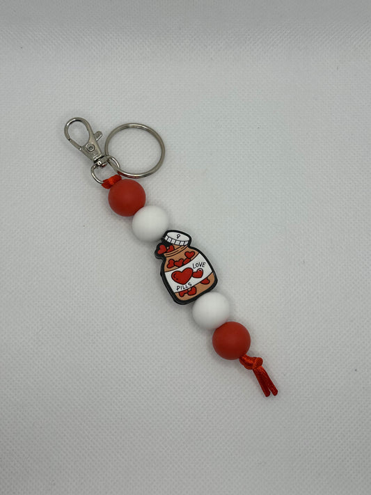 Valentine’s Day Love Pills Small Silicone Bead Keychain