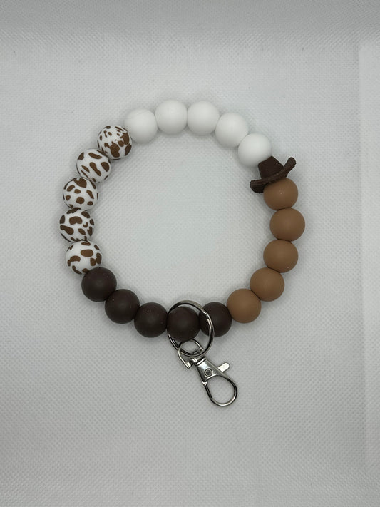 Brown Cowhide Cowboy Oversized Silicone Bead Wristlet