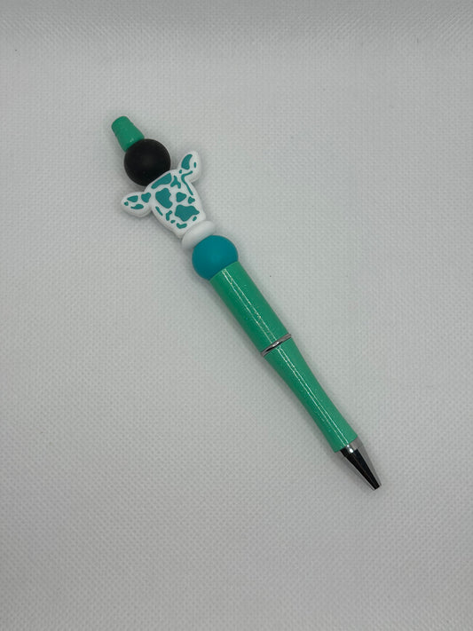 Teal Cow Teal Silicone Beaded Pen
