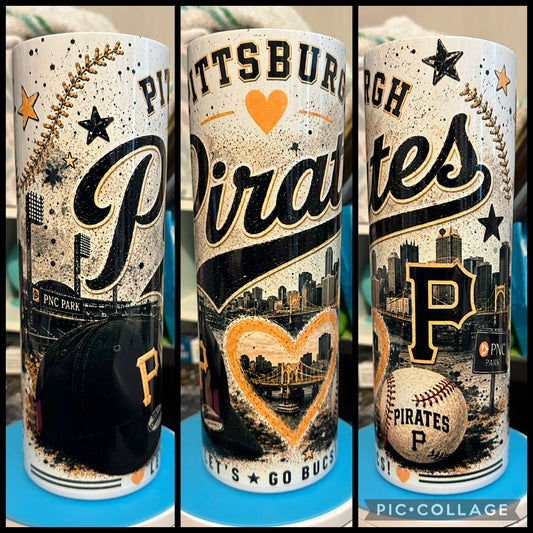 Pirates Baseball Heart 20oz Sublimation Tumbler