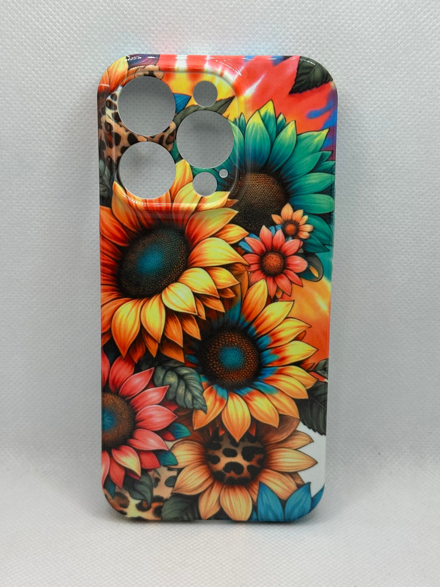 Tie Dye And Sunflowers Hard Shell Phone Case