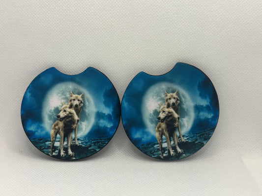 Wolves Blue Moon Car Coasters