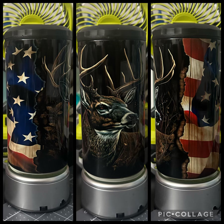 Deer Hunting American Flag 4 in 1 Can Koozie