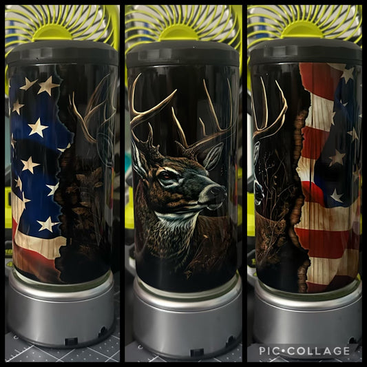 Deer Hunting American Flag 4 in 1 Can Koozie