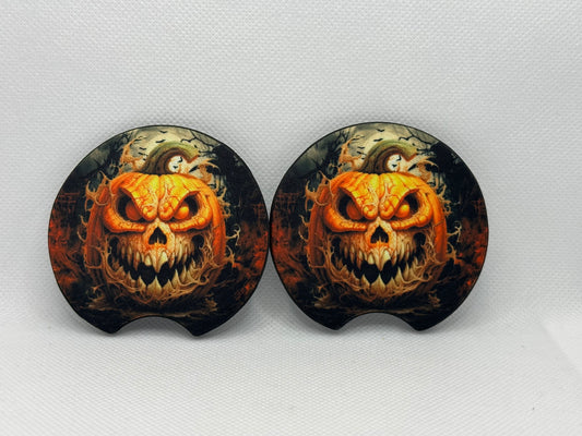 Scary Jack-O-Lantern Pumpkin Halloween Car Coasters