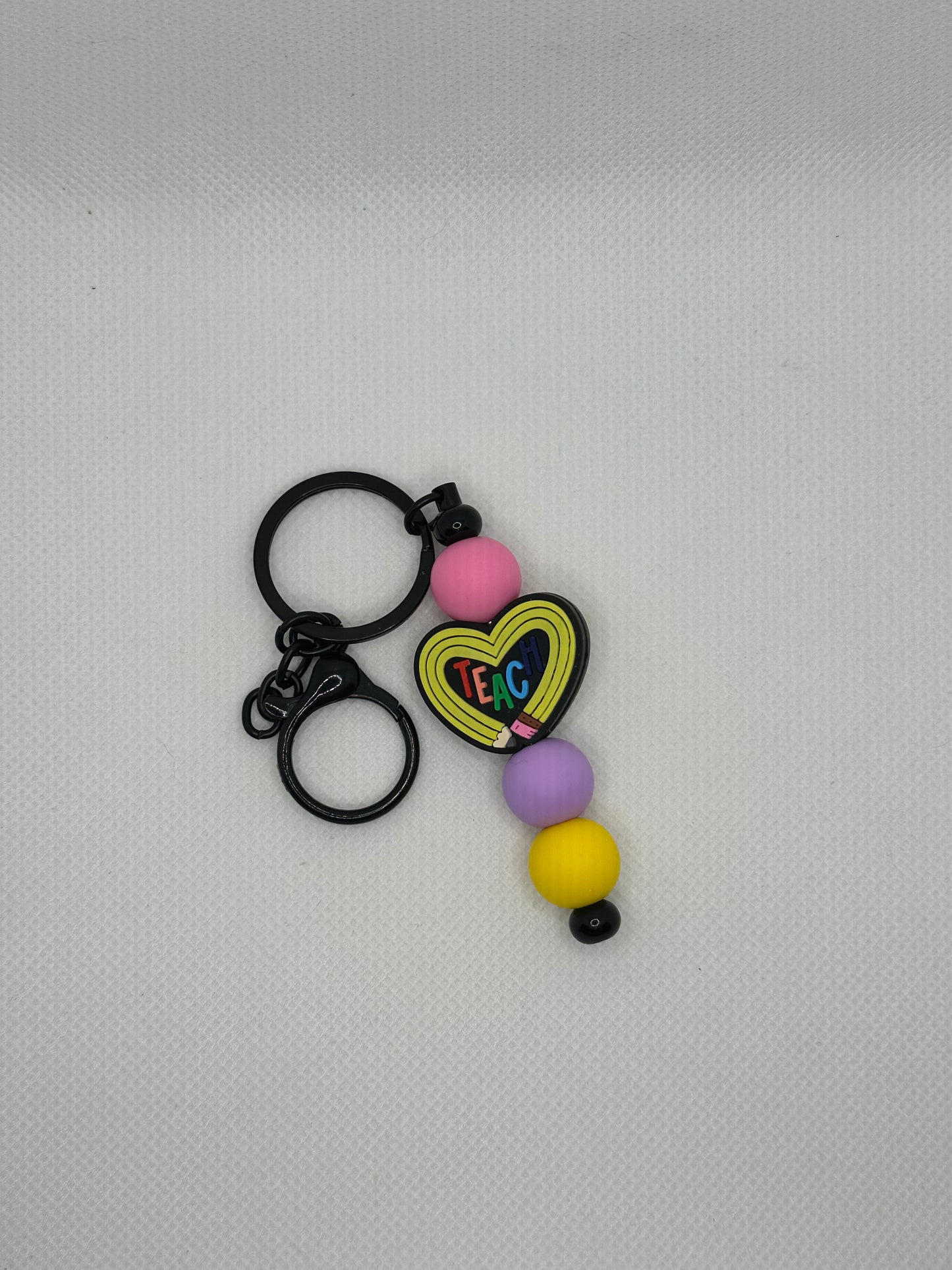Teacher Pencil Silicone Bead Black Metal Keychain