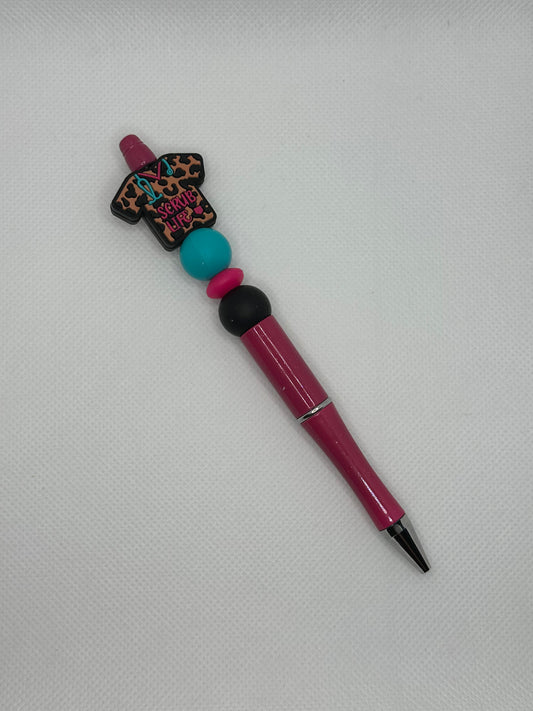 Scrub Life Leopard Nurse Scrubs Pink Glitter Silicone Beaded Pen