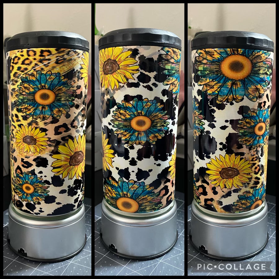 Sunflowers Cowhide And Leopard 4 in 1 Can Koozie
