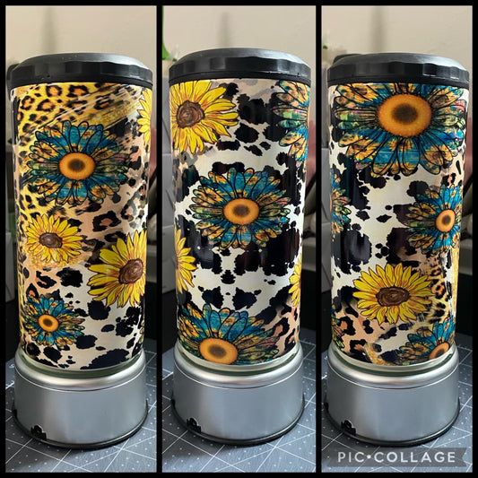 Sunflowers Cowhide And Leopard 4 in 1 Can Koozie