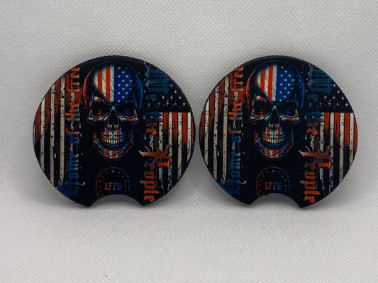 Punisher Skull And American Flag Car Coasters