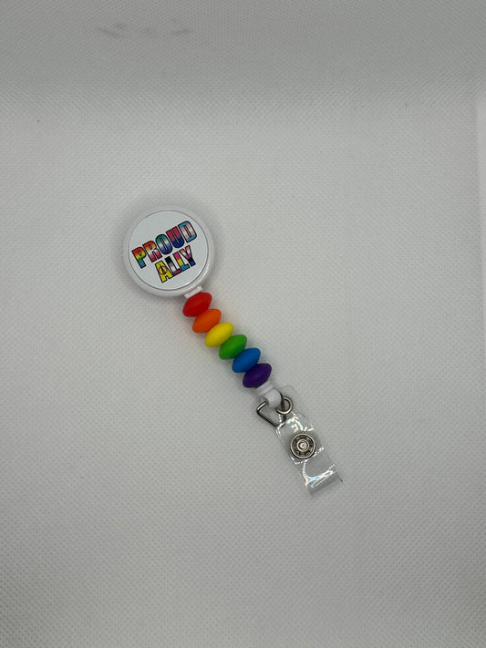 Proud Ally Rainbow White Badge Reel