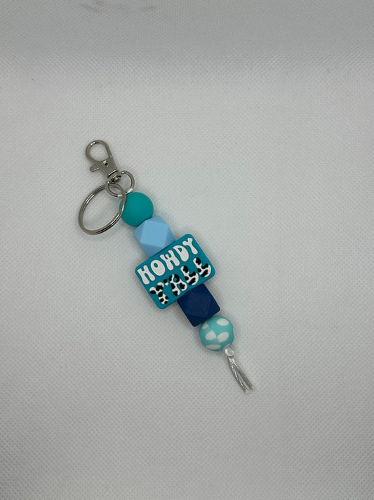 Teal Howdy Y’all Hexagon Bead Small Silicone Bead Keychain