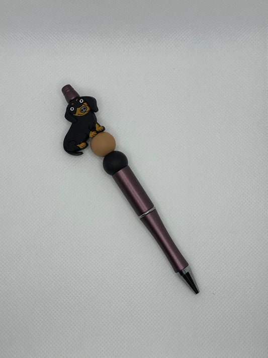 Black Dachshund Deep Purple Silicone Beaded Pen