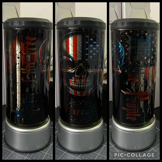We The People American Flag And Skull Stainless Steel 4 in 1 Can Koozie