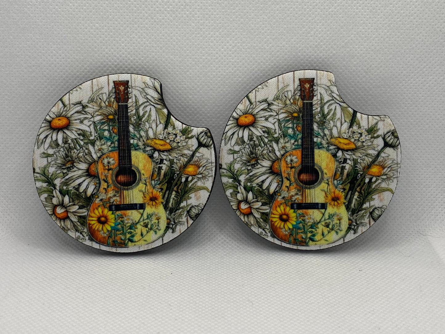 Guitar And Daisies Car Coasters