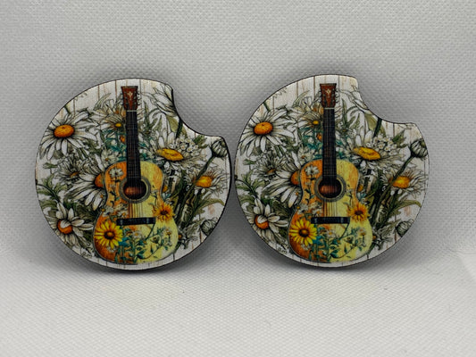 Guitar And Daisies Car Coasters