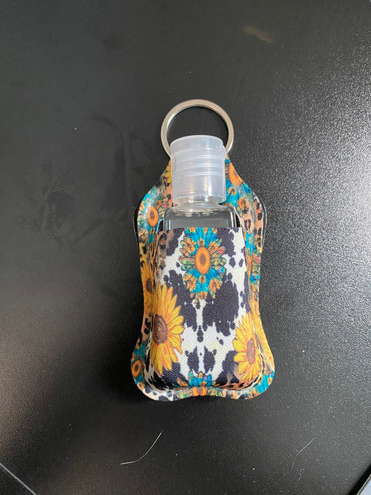 Sunflowers Cow Print And Leopard Hand Sanitizer Holder Keychain
