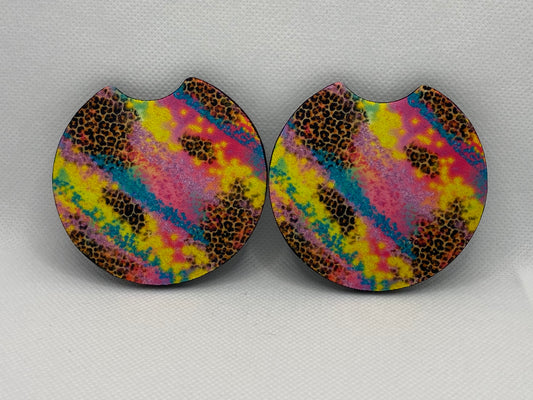 Colorful Milky Way And Leopard Print Car Coasters