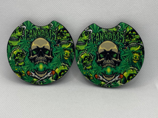 Cannabis Smoking Skulls Car Coasters