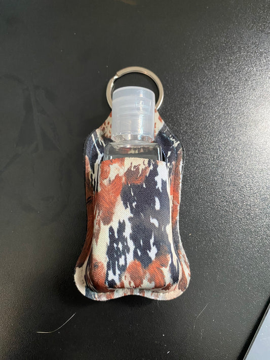 Cow Hide Rustic Hand Sanitizer Holder Keychain
