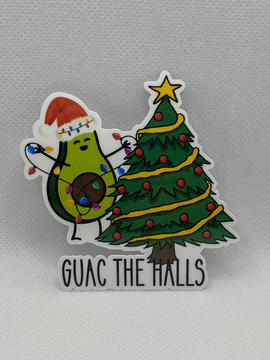 Guac The Halls Avocado Funny Christmas Die Cut Sticker
