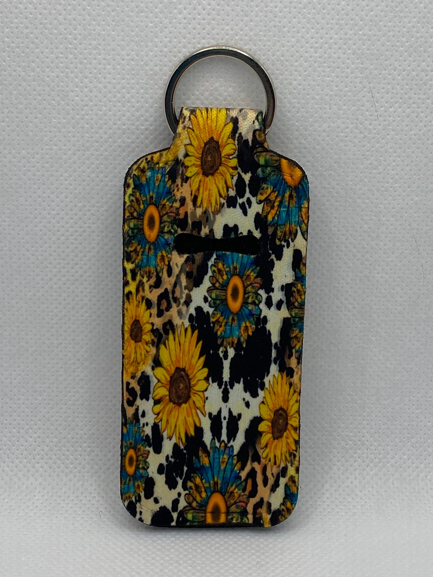 Sunflowers Cow Print And Leopard Print Chapstick Holder Keychain