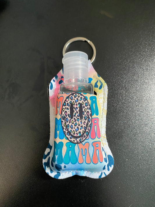 Mama Leopard Print Smiley Face Hand Sanitizer Holder Keychain