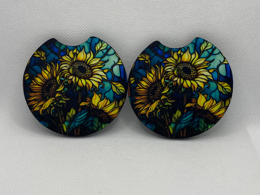 Stained Glass Sunflowers Car Coasters