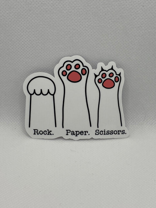 Rock Paper Scissors Cat Paws Funny Cat Die Cut Sticker