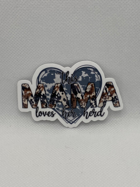 This Mama Loves Her Herd Cow Hide Heart Die Cut Sticker