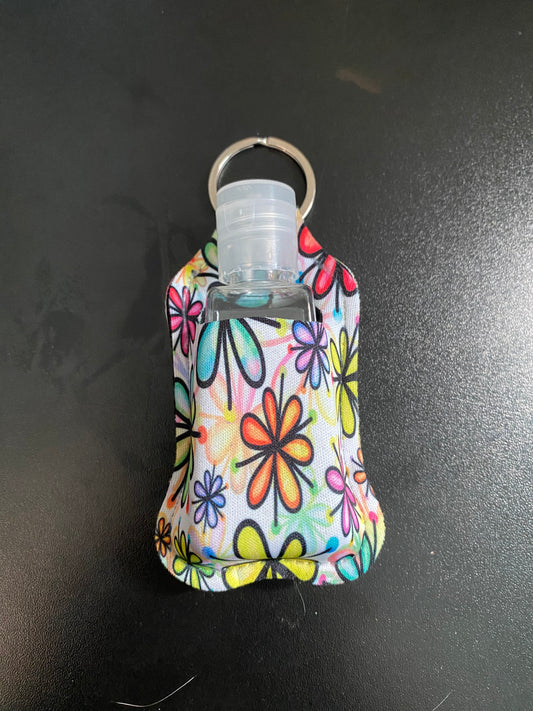 Colorful Water Color Daisies Hand Sanitizer Holder Keychain